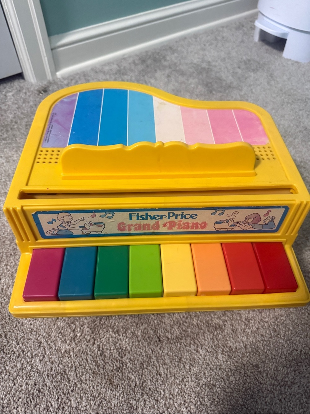 Vintage Fisher-Price Yellow Grand Piano with Rainbow Keys